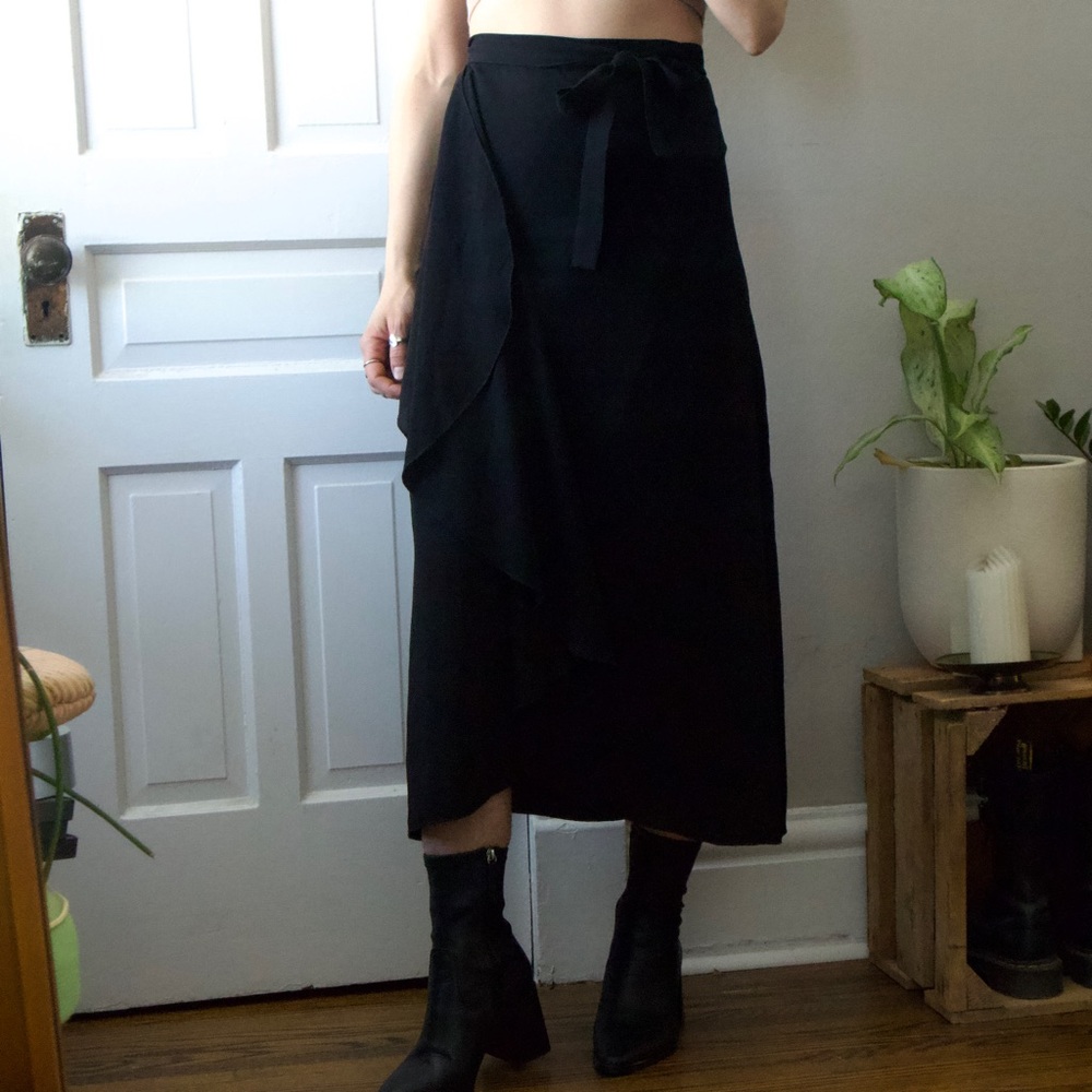 WILFRED black crepe wrap skirt